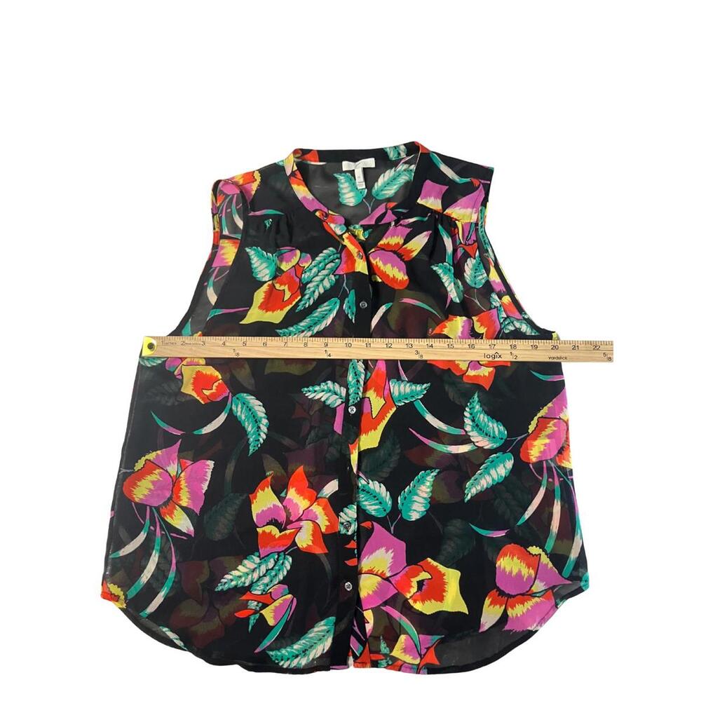 Sleeveless Sheer Floral Button-Up Blouse Size M - Picture 5 of 8